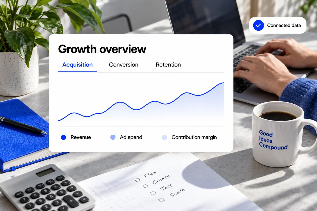 Ecommerce workspace with a growth measurement dashboard